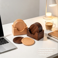 Sous-verres en bois massif, sous-verres ronds en bois naturel, lot de 6 avec support de rangement, sous-verres pour tasses, décoration d'intérieur