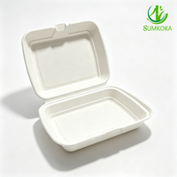 Boîte à clapet SUMKOKA 9x8 pouces en bagasse de canne à sucre jetable, biodégradable, compostable pour la restauration à emporter