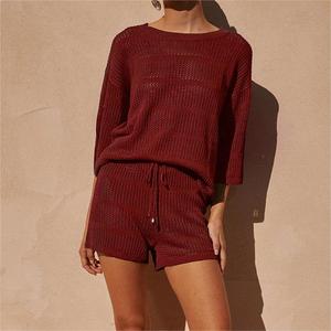 2026 Supplier Custom Summer Women Knit Shorts <strong>Set</strong> <strong>Two</strong> <strong>Piece</strong> Ladies Cotton Mesh <strong>Crochet</strong> Knit Top and Short <strong>Set</strong> for Woman - Product Image 3