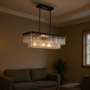 <b>Modern</b> Industrial Crystal Chandelier Rectangular <b>Black</b> Iron E12 LED <b>Ceiling</b> <b>Light</b> for Living Room Kitchen - Product Image 2