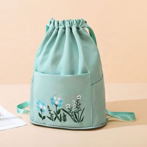 Custom Embroidery logo Waterproof Eco-Friendly Gym <b>Drawstring</b> <b>Backpack</b> Nylon Polyester 210D Folding <b>Backpack</b> with Wet Pocket - Product Image 4
