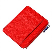 Dompet Resleting Kancing RFID Kulit Asli Tempat Kartu Identitas dengan Tali Gantungan Kustom Pria Wanita Kartu Kredit SIM