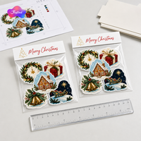 Pack d'autocollants adhésifs en vinyle laminé durable pour Noël, autocollants de fête imperméables, formes personnalisées, emballage pré-production