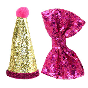 Gorro y Collar de Cumpleaños para Mascotas con Lazo de Lentejuelas de Color Sólido, Material de Tela, Talla Pequeña para Perros, Accesorios para Mascotas - Product Image 4
