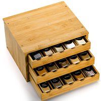Bouteilles d'épices à 3 niveaux 30 grilles Support de rangement pour bocaux d'assaisonnement Porte-épices en bois Tiroir Organisateur Plateau Cubes pour armoires Comptoir
