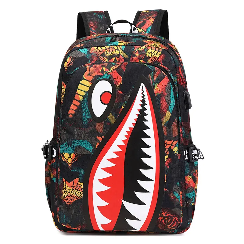 RTS yüksek kalite büyük köpekbalığı ağız okul sırt çantası büyük kapasiteli laptop çantası USB şarj portu ile