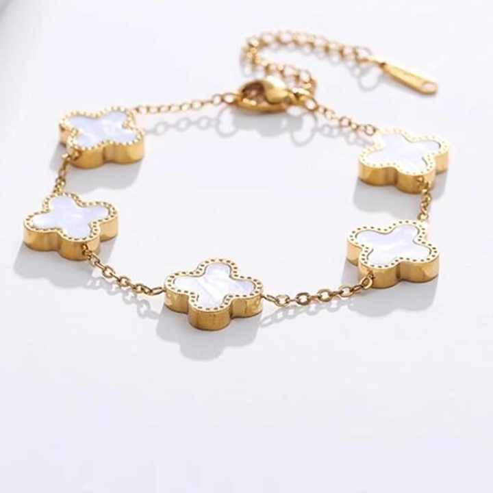 18K Gold Clover Bracelet, Lucky Clover Bracelet, Women's Simple , niche