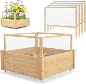 Jardinière surélevée contemporaine <span class=keywords><strong>en</strong></span> bois de sapin écologique et durable, avec grille de culture à fond ouvert, pot de fleurs - Product Image 1