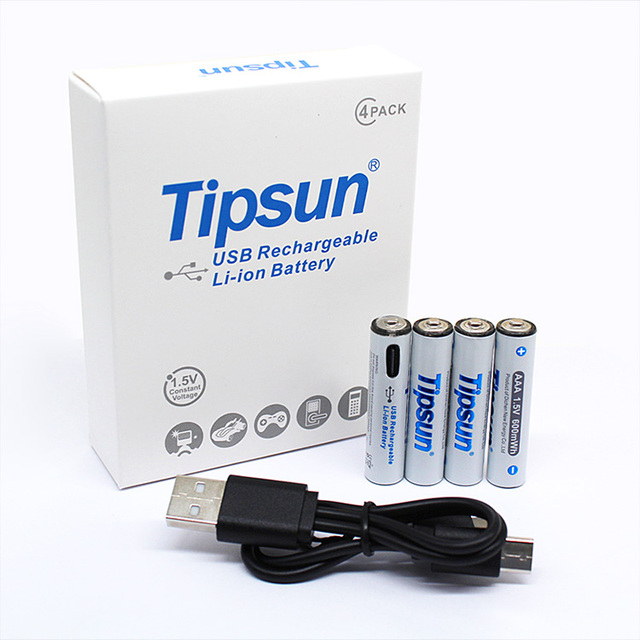 Tipsun Aa Aaa Usb Rechargeable Li-ion Battery  1.5v 600mwh Type c Charger Port