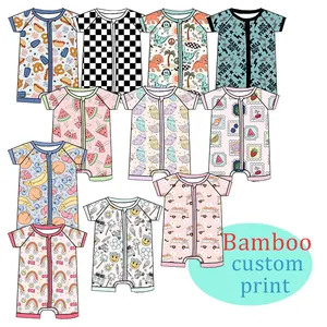 Atacado roupas de verão para bebês fofo 95% viscose bambu 5% spandex design personalizado bebê bambu curto com zíper