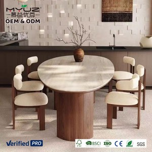 Ensemble <span class=keywords><strong>de</strong></span> table <span class=keywords><strong>à</strong></span> <span class=keywords><strong>manger</strong></span> ovale <span class=keywords><strong>de</strong></span> style moderne du milieu du siècle, 6 chaises, plateau en marbre, pieds en bois, <span class=keywords><strong>meubles</strong></span> <span class=keywords><strong>de</strong></span> <span class=keywords><strong>salle</strong></span> <span class=keywords><strong>à</strong></span> <span class=keywords><strong>manger</strong></span> rétro pour la maison, le restaurant, l'hôtel - Product Image 1