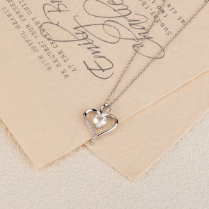 크리스탈 목걸이 S925 스털링 실버 도금 925 스털링 실버 크리스탈 러브 하트 매듭 모양 다이아몬드 펜던트 목걸이 - Product Image 4