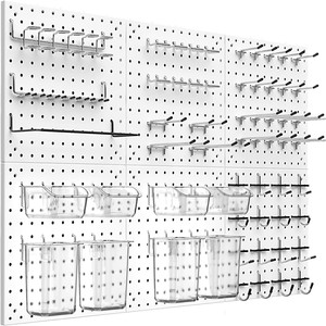 Metal Pegboard Wall Storage Rack <b>Chrome</b> Finish Heavy Duty Office Organizer Rectangle Shape Wall Mounted Type - Product Image 1