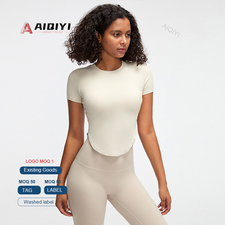 Da19-21 Lightweight Plus Size Ribbed Sports Short Sleeve Blouse Chest Pad Fitness Wear Women's Running T-shirt Breathable Beauty