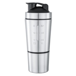 Shaker à protéines en acier inoxydable avec base de rangement, sans BPA, compartiment inférieur pour poudres et suppléments, idéal pour le sport - Product Image 1