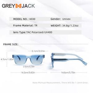 Lunettes de soleil Greyjack, monture TR, protection UV400, polarisées, unisexes, verres carrés, monture bleue transparente, lunettes de soleil tendance - Product Image 2