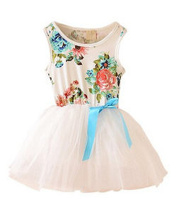 <b>Children</b> Clothing Lovely Sleeveless Flower Printed Short <b>Dress</b> With Bow Cotton for Kids Baby Girls From China - Product Image 2