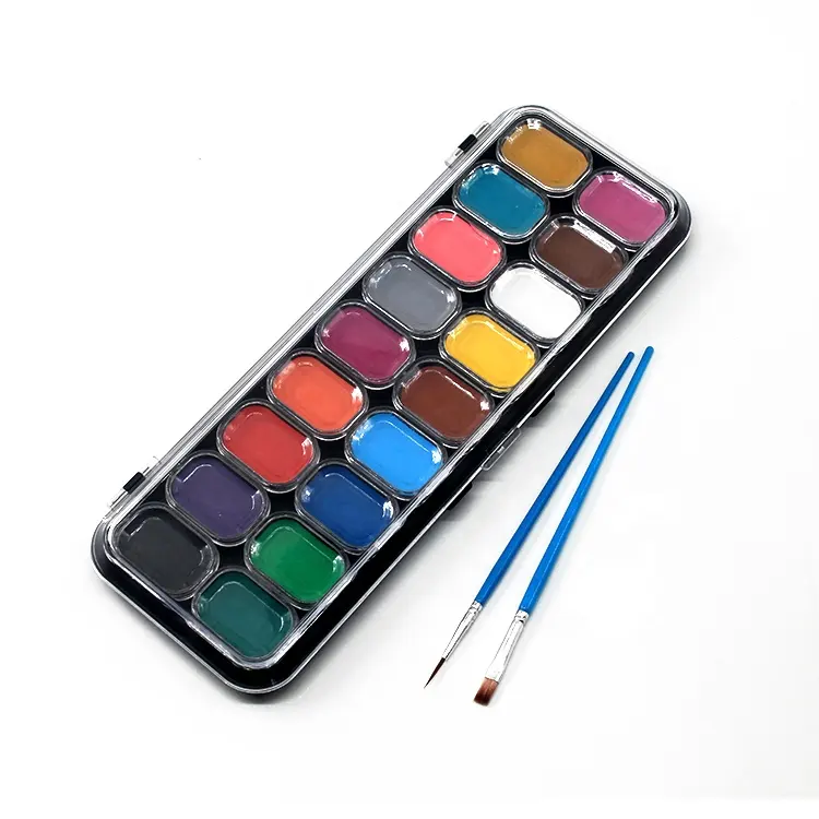 Paleta de maquillaje profesional Rainbow de 18 colores para Halloween, juego de pinturas corporales seguras para la piel con plantillas, cepillos, esponjas brillantes, uso facial