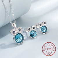 Juego de Joyería de Plata de Ley S925 con Búho y Cristales Austríacos, Collar y Aretes para Mujer, Fabricante SPJ