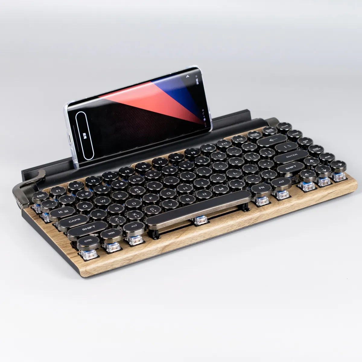 TKW83 Butiran Kayu Nirkabel BT5.0 Ketik Backlit Keyboard Jenis Penulis Keyboard Retro Ringan Mekanik Keyboard