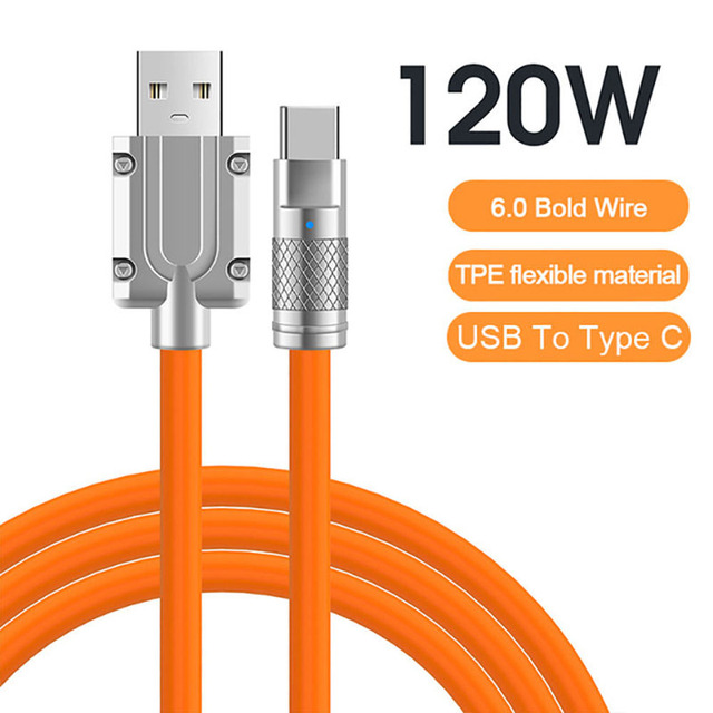 OEM 120W Super Fast Charging Cable Metal Zinc Alloy Liquid Silicone Micro USB Type-C Charger Data Cable for iPhone Android