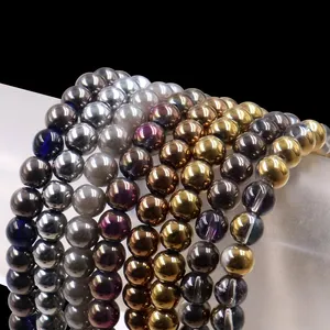 HX 8mm perle de verre galvanisée à détection de métal minerai gris noir perle dispersive perle vêtements de danse frange bijoux accessoires