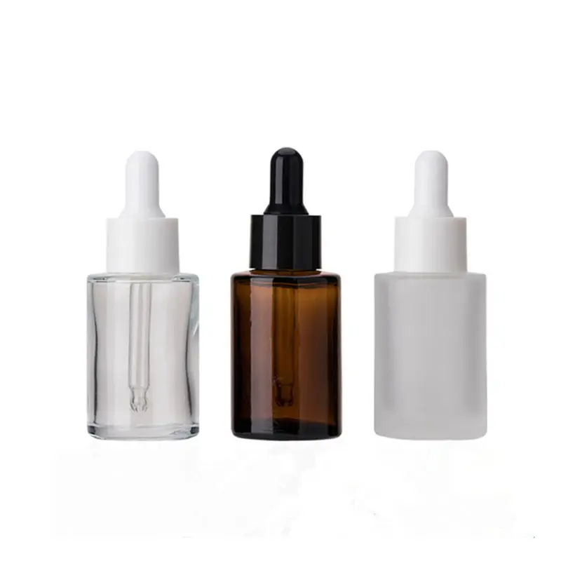 Sıcak satış 15ml 20ml 30ml 50ml şeffaf düz omuz uçucu yağ serum cam damlalık şişe