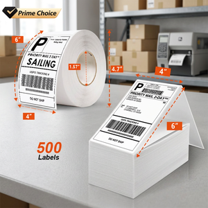 Prime Choice Shipping <b>Labels</b> 4x6 Inch Thermal Paper Self-Adhesive Rectangular Barcode for Priority Mail 2-Day 500 Count - Product Image 2