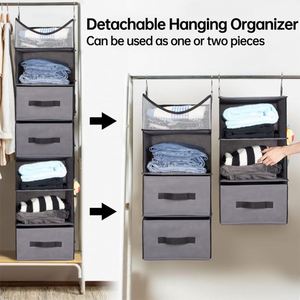 Seven Tier Gray Non-Woven Fabric Combined <b>Wardrobe</b> Hanging Drawer Organizer with 3 Side Pockets - Product Image 2
