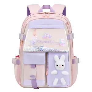 토끼 멀티 포켓 캐주얼 학교 배낭 유행 소녀 핑크 초등학교 가방