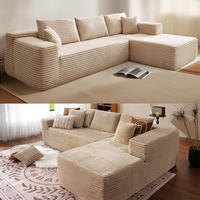 Canapé d'angle multifonctionnel moderne en forme de L, style bloc de tofu, en tissu velours côtelé, rembourrage en microfibre et éponge, trois places, pour villa