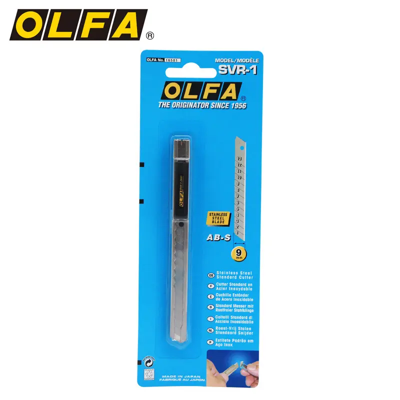 OLFA-cuchillo de utilidad de acero inoxidable, 9mm, SVR-1, multiusos, retráctil, de precisión con hoja de cierre a presión