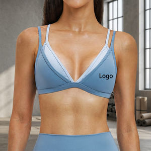 Women's Plus Size Deep V-Neck Double <b>Layer</b> Strap Sports Bra Lightweight Medium Support Breathable Seamless Solid Color Yoga <b>Top</b> - Product Image 3