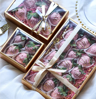 Auf Lager Weihnachten Rot Gold Weiß Edle Erdbeer-Schokoladen-Keks-Süßigkeiten-Box mit Klarsichtdeckel Valentinstag Geschenkbox