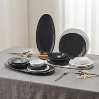 Ensemble d'assiettes à dîner en céramique et porcelaine noires irrégulières ST, 8 pouces, vaisselle artistique, fournitures hôtelières, salle de banquet, usage intensif