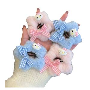 Épingle à cheveux en peluche chat lapin dessin animé, étoiles pentagonales, nœud à carreaux, faite à la main, accessoires pour cheveux, clip pour fille, cœur, douceur d'automne - Product Image 5