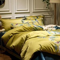 Ensemble de housse de couette en coton doux à 100% avec imprimé de fleurs et d'oiseaux de style jardin chinois, design réversible bleu paon, ensemble de literie 3 pièces