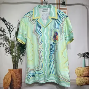מותג אופנה סחורה אירופאית ca קיץ חדש הוואי חולצה קצרת שרוולים גב חבר הדפסה קלאסית תלת מימדית