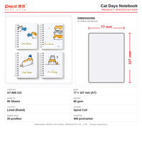 Carnet à spirale A7 minimaliste avec motif chat et dorure à chaud, 80 feuilles, 80 g/m², papeterie esthétique pour étudiants
