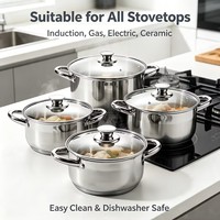 Ensemble de casseroles en acier inoxydable de style américain, écologique, avec couvercle en verre, sans revêtement, compatible induction, passe au lave-vaisselle