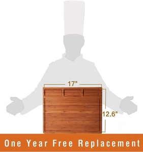 Tabla de cortar grande de madera de bambú para cocina con 3 compartimentos integrados y ranuras para zumo - Product Image 3