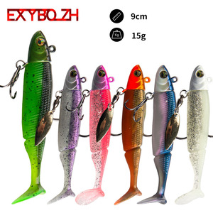 Señuelo blando con cola en T de 9 cm y 15 g, señuelo de agua media, cebo artificial biónico para pesca de lubina, anzuelo giratorio que brilla en la oscuridad - Product Image 5