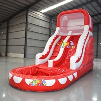 Toboggan aquatique gonflable commercial rouge et blanc avec piscine, toboggan aquatique extérieur en PVC robuste pour les fêtes d'enfants, la location et les événements