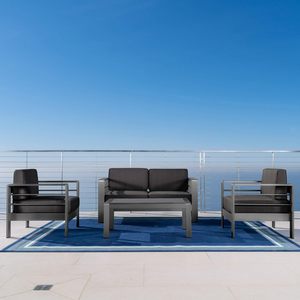 Ensemble <span class=keywords><strong>de</strong></span> canapés <span class=keywords><strong>de</strong></span> patio extérieur en aluminium antirouille, 4 pièces, avec coussins épais lavables, mobilier <span class=keywords><strong>de</strong></span> conversation moderne et minimaliste - Product Image 3
