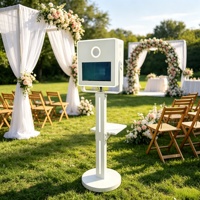 Photomaton à écran tactile métallique de 15,6 pouces, angle réglable, avec support d'imprimante et bande lumineuse LED, pour mariages et fêtes