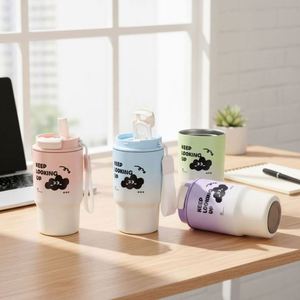 Stainless Steel Insulated Water Bottle Pop-Up Lid Portable Thermal Bottle <b>Large</b> Capacity Food Grade Travel Mug - Product Image 1