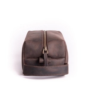 Boshiho Men Crazy Horse Leather Cosmetic Pouch Dopp Kit Shave Kit <b>Storage</b> Bag Traveling Wash case Make up Bags Mens <b>Toiletry</b> Bag - Product Image 3