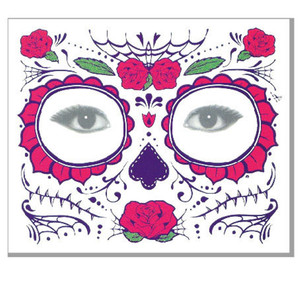 Tatouages temporaires pour le visage Jour des Morts, motifs crâne en sucre et floraux, autocollants de tatouage imperméables pour maquillage de fête d'Halloween - Product Image 3