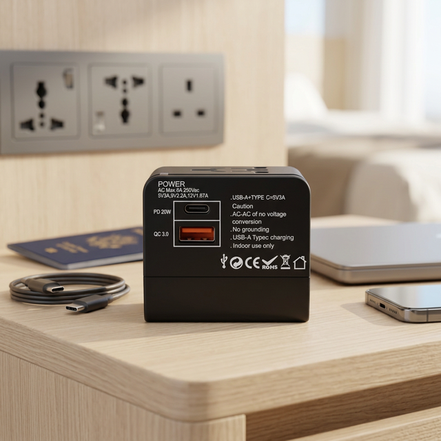 Worldwide Travel Plug Custom Adapter Fast Charging USB Type-C 5V 3A for Camera & Laptop UK/EU/US/AU-Essential Travel Companion