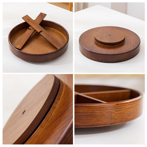Wooden Round Storage Tray With Compartments Polished Finish Standing Type For <b>Desk</b> Organization - Product Image 3